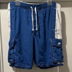 Nike Blue and White Cargo Swim Shorts